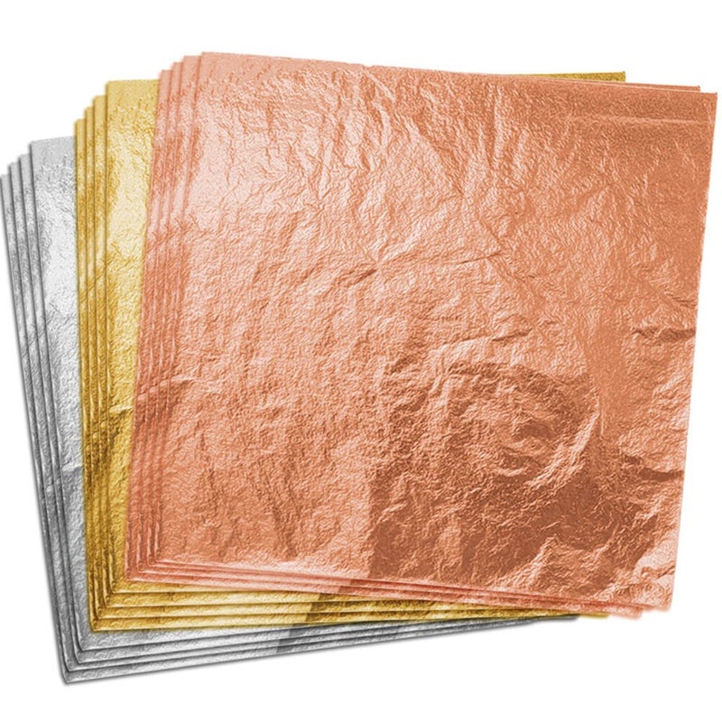 Paxcoo 300 Gold Leaf Sheets for Resin, Gold Foil Flakes Metallic Leaf for Resin Jewelry Making, Nail Art, Slime, and Gilding Crafts (Gold, Silver, Rose Gold Color 5.5 by 5.5 Inches) - Image 1